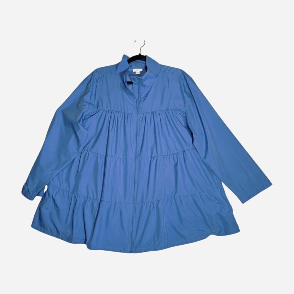 J. Jill Fit Tiered Water-Repellent Anorak Jacket Saltwater Blue XL